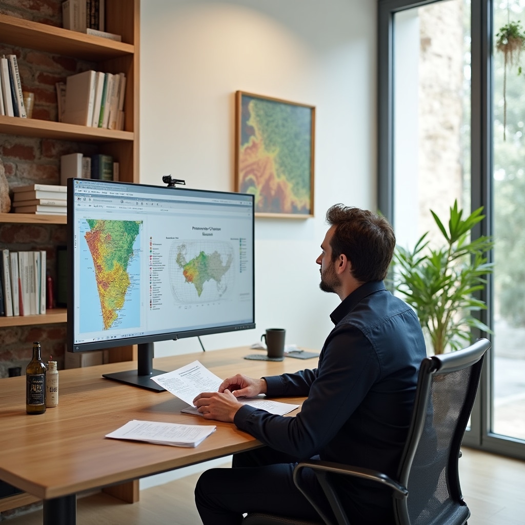 Ufficio Narcaprise Digital a Rimini con scrivania, computer e materiali tecnici oleari